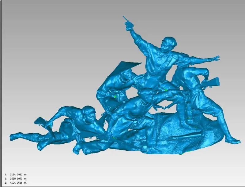 3D digital model of a monumental heroic figure group with dimensions