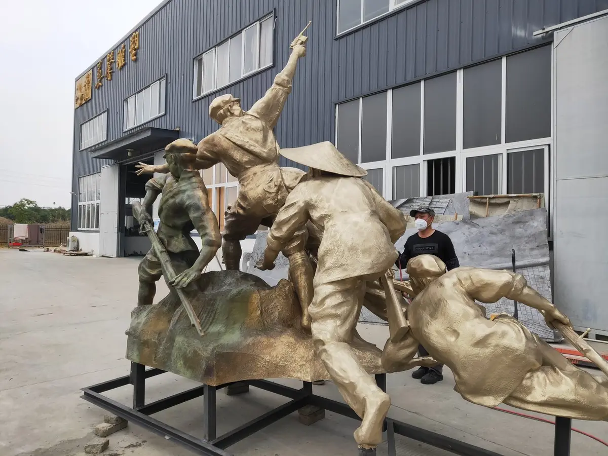 Finished monumental bronze group sculpture outdoors